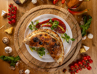 Image showing Rustic homemade calzone