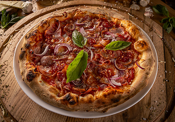 Image showing Fresh italian pepperoni pizza