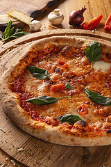 Image showing Close up of tasty pizza margherita