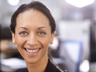 Image showing Happy woman, portrait and face with confidence for career, job or ambition at office. Female person, secretary or employee with smile in satisfaction, business startup or admin support at workplace