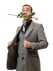 Image showing Man With Rose In Mouth