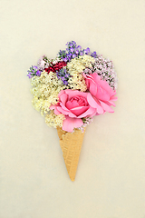 Image showing Surreal Summer Flower Bouquet in Ice Cream Cone