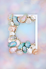 Image showing Sea Shell and Pearl Abstract Summer Background Frame 