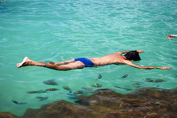 Image showing Swimming in crystalline clear waters in Maragogi,  Brazil