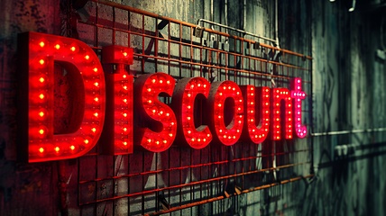 Image showing Red LED Discount concept creative horizontal art poster.