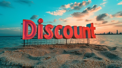 Image showing Sunset Discount concept creative horizontal art poster.