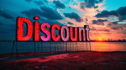 Image showing Sunset Discount concept creative horizontal art poster.