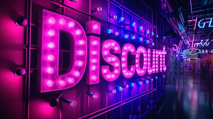 Image showing Violet LED Discount concept creative horizontal art poster.