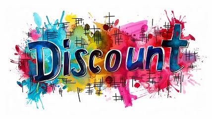 Image showing The word Discount created in Watercolor and Ink Collage.