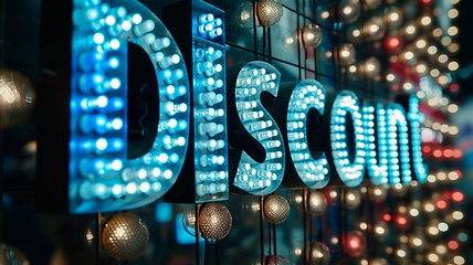 Image showing White LED Discount concept creative horizontal art poster.