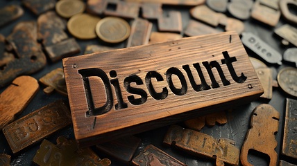 Image showing Wooden Ebony Discount concept creative horizontal art poster.