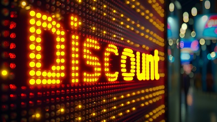 Image showing Yellow LED Discount concept creative horizontal art poster.