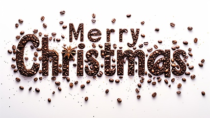 Image showing Words Merry Christmas created in Coffee Beans Typography.