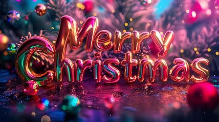 Image showing Colorful Glossy Surface Merry Christmas concept creative horizontal art poster.