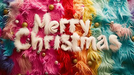 Image showing Colorful Fur Merry Christmas concept creative horizontal art poster.