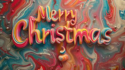 Image showing Colorful Marble Merry Christmas concept creative horizontal art poster.