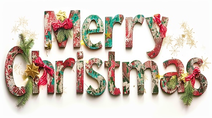 Image showing Words Merry Christmas created in Collage Typography.