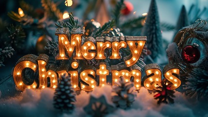 Image showing Copper Merry Christmas concept creative horizontal art poster.