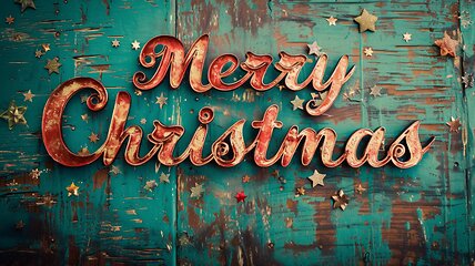 Image showing Copper Patina Merry Christmas concept creative horizontal art poster.