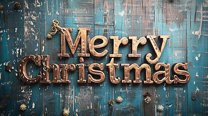 Image showing Copper Patina Merry Christmas concept creative horizontal art poster.