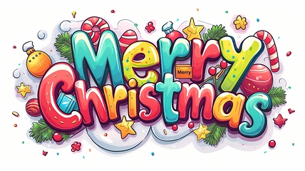 Image showing Words Merry Christmas created in Cartoon Illustration.