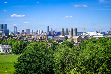 Image showing Canary Wharf view from Greenwich Park, London, United Kingdom