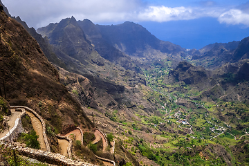 Image showing Aerial Hiking trail in Paul Valley, Santo Antao island, Cape Ver