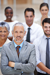 Image showing Portrait, leadership and group of business people with arms crossed, confidence and solidarity at startup. Community, professional men and women together in office with team, pride and senior manager