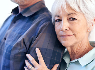 Image showing Portrait, senior couple and woman with partner for love, care or bonding together in studio. Face, people or elderly person with commitment to marriage, loyalty or healthy relationship in retirement