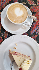 Image showing Cake and coffee on a plate