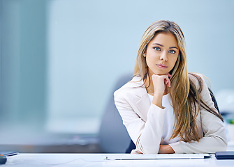 Image showing Corporate, portrait and businesswoman at desk in office for accounting company, financial advisor or employee. Consultant, professional and female person for worker, staff or confidence in workplace