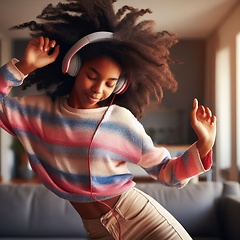 Image showing teenage girl listening and dancing to music