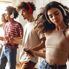 Image showing teenagers listening and dancing to music