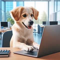 Image showing  pup on their first day in the office 