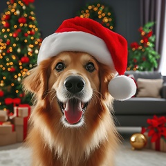 Image showing dog wearing santa hat at christmas