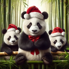 Image showing pandas wearing santa hats