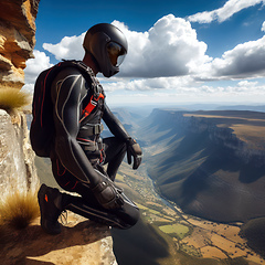 Image showing base jumping off a cliff