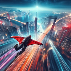 Image showing wingsuit skydiving and flying into a large city