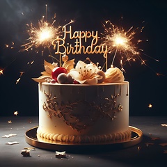 Image showing delicious and luxurious happy birthday cake