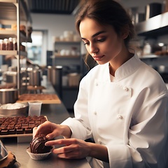 Image showing chocolatier pastry chef creating fine chocolates generative ai