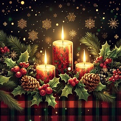 Image showing candles and ornaments christmas background