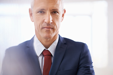 Image showing Serious, portrait and mature businessman, ceo or senior manager at corporate startup office. Opportunity, confidence and face of business owner, boss or entrepreneur at professional agency with pride