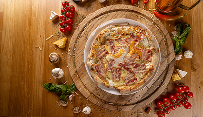 Image showing Rustic bacon pizza