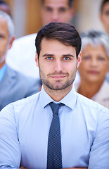 Image showing Portrait, management and business people with leader, confidence or group solidarity in startup career. Community, face of professional men and women together in office for teamwork, pride and trust