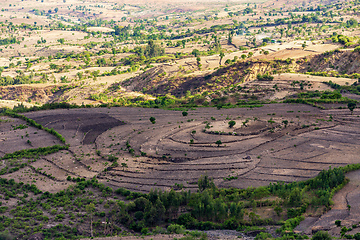 Image showing Beautiful mountain landscape with traditional Ethiopian houses, Amhara Region Ethiopia, Africa.