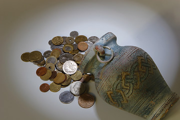 Image showing ancient coins from antique pitcher, discovery