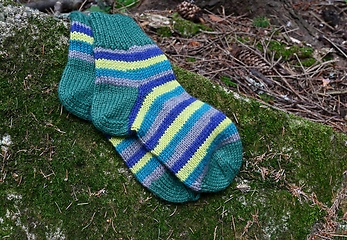 Image showing a pair of woolen socks on a stone in the forest