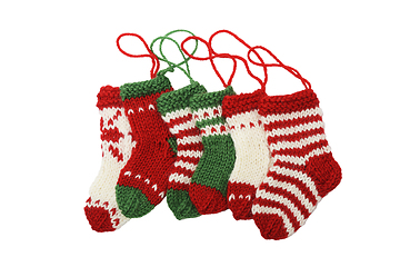 Image showing A group of knitted christmas stockings 