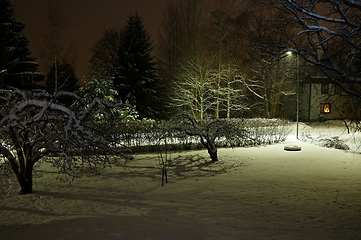 Image showing snowy street of the small town of Pernio in Finland at night 