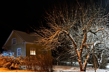 Image showing snowy street of the small town of Pernio in Finland at night 